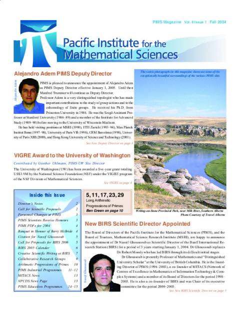 PIMS Newsletter, Fall 2004