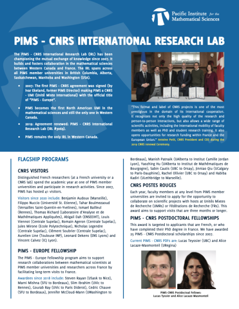 Pims Lab CNRS | PIMS - Pacific Institute for the Mathematical Sciences